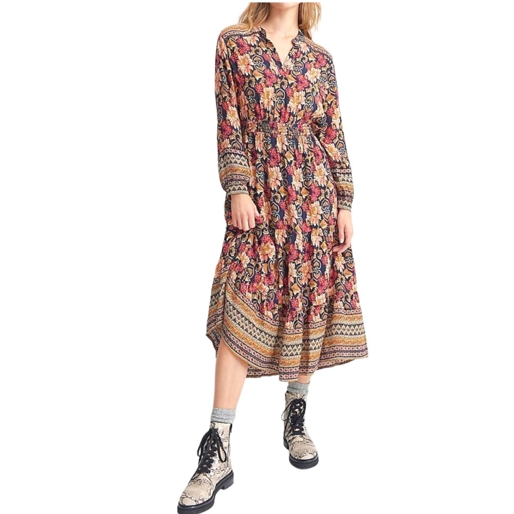 Anthropologie Othilia Cindy Maxi Dress in Brown Orange Floral Print Motif